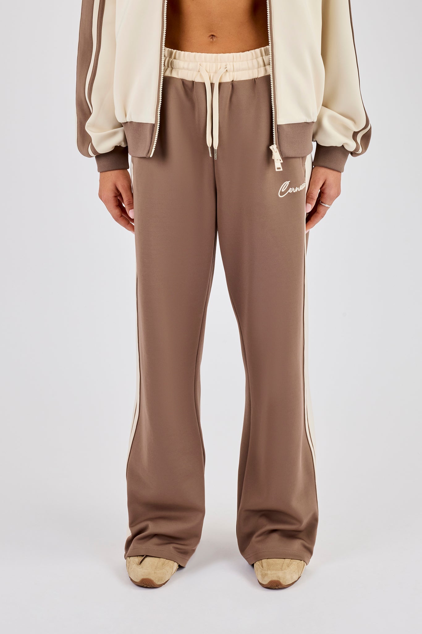 Contrast Detail Track Pant - Taupe
